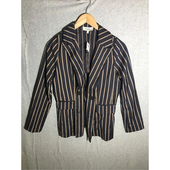 Womens NWT Charlotte Russe Blazer Jacket Navy Blue Striped Business Work Career - Picture 1 of 6